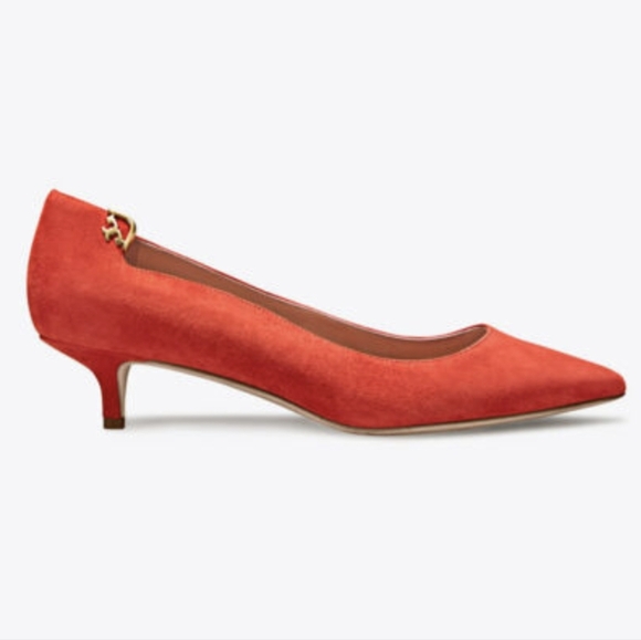 Tory Burch Elizabeth 40mm Kitten Heel Pump Poppy Orange Women's 7